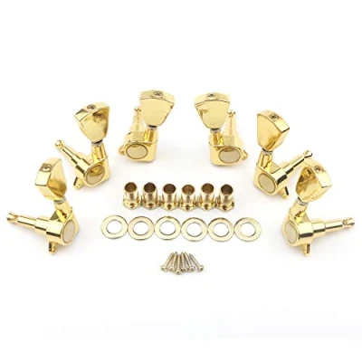 Image of Unxuey 3L3R Guitar String Tuning Pegs Closed Machine Heads Tuners for Les Paul Electric Acoustic Guitars Gear Gold