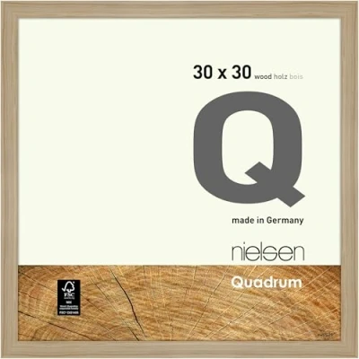 Image of nielsen Quadrum Photo Frame, 30x30cm Wood Picture Oak Natural Frame with Protective Float Glass and Push Turn Clips