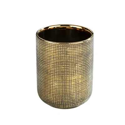 Image of WENKO Hand Painted Rivara Holder for Toothbrush and Toothpaste, Ceramic, Gold, 7.5 x 9.5 cm