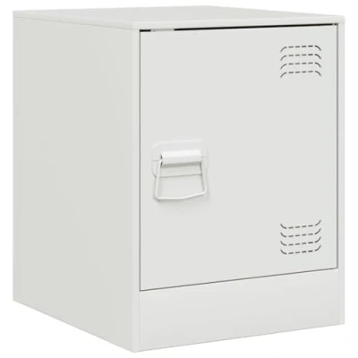 Image of vidaXL White Bedside Cabinet Cold Rolled Steel Nightstand with Storage, Modern Bedroom Side Table Metal Handle, 34.5x39x44 cm