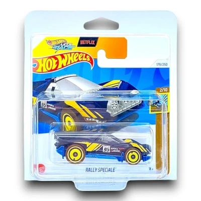 Image of Hot Wheels Rally Speciale (Dark Blue, Yellow &amp; Brown) 2/10 HW Dirt 2024 179/250 (Short Card) includes a KLAS Car Keeper Protector Case HTF06
