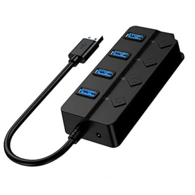 Image of Eono USB Hub, 4 Port 3.0 Ultra Slim Data Hub with Individual LED Power Switches Compatible Macbook Air, iMac, Surface Pro, Laptop, Flash Drives, Mobile HDD
