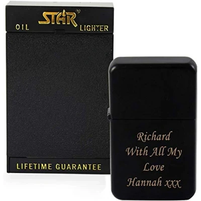 Image of Custom Personalised Black Lighter with Gift Box. Engraved any message. For Him, Father&#039;s Day, Birthday, Valentines Christmas