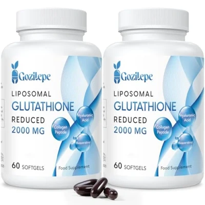 Image of Gozitepe Liposomal Glutathione Reduced 2000mg per Serving Supplement with Hyaluronic Acid + Collagen Peptide Resveratrol 10x Better Absorption (60 Count (Pack of 2))
