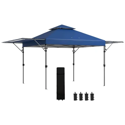 Image of Outsunny 5x3m Easy Pop Up Gazebo with 1 Button Push &amp; Extend Dual Awnings Blue