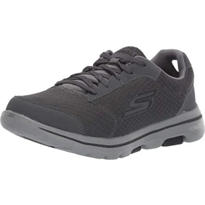 Image of Skechers Men&#039;s Go Walk 5 Qualify Trainers, Grey Charcoal Textile Synthetic Black Trim Ccbk, 8 UK