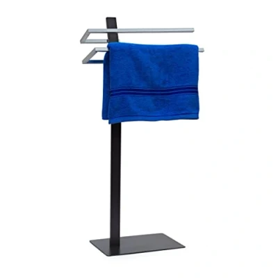 Image of Relaxdays Hand Holder Stainless Steel GRAO 85 x 40 20 Free Standing Anthracite &amp; Chrome 2 Rail Hanger Modern and Elegant Towel Rack, Steel, Black, cm