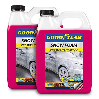 Image of 2 X 5L Goodyear Snow Foam Shampoo Car Cherry Scent pH Neutral Wash Wax Soap Kit Snowfoam Ultra Thick Non Caustic Powerful and Simple to Use 10L