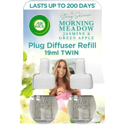 Image of Air Wick Plug in Diffuser Twin Refill, Morning Meadow, Pack 2 x 19ml, Long Lasting Fragrance, Lasts up to 200 days, freshener