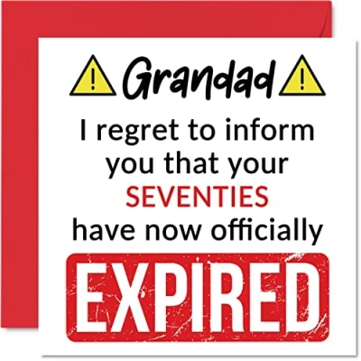 Image of Funny 80th Birthday Cards for Grandad Your Seventies Have Expired Happy Card Grandpa from Grandson Granddaughter, 145mm x Banter Joke Humour Bday Greeting Gift