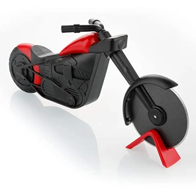 Image of Pizza Cutter Stainless Steel Slicer Knife Motorcycle Design with Non Stick Cutting Wheels