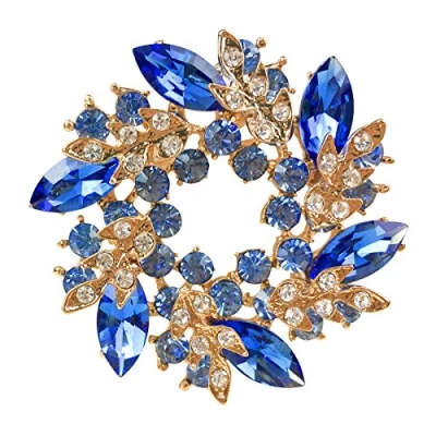 Image of Mecool Bauhinia Brooch Pin for Women Flower Elegant Simulated Crystal Brooches Blue