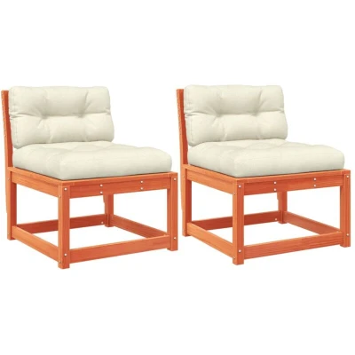 Image of vidaXL Garden Sofas with Cushions 2pcs Wax Brown Solid Wood Pine