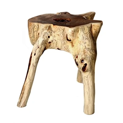 Image of Brillibrum Design Teak Root wood table Made from One Piece Solid Unique Side Stool Flower Coffee Wooden block Real Heavy Natural Robust