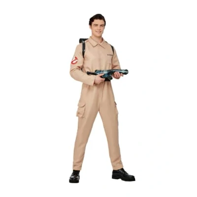 Image of Smiffys Ghostbusters Men&#039;s Costume for Adults, Jumpsuit and Inflatable Backpack, Beige, Officially Licensed, Perfect Halloween, Groups, 80s Theme Fancy Dress Events