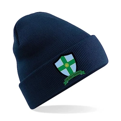 Image of Derbyshire County Mens Embroidered Beanie Hat, Bob Hat Cricket Sport Your Embroidery (Navy)