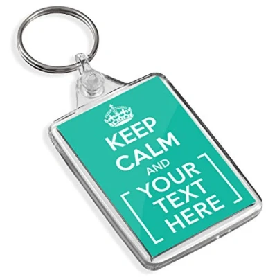 Image of Keep Calm And Carry On Personalised Custom Text Keyring Key Fob Chain Clear (Turquoise)