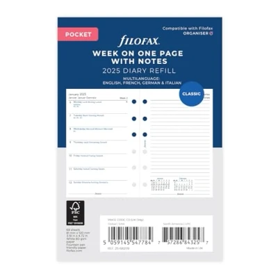 Image of Pocket Week per page with notes 4 language 2025