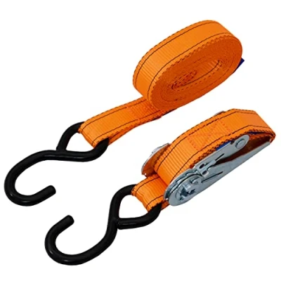 Image of Petex 43192735 Ratchet Tie Down Strap 2 Piece 5 m 25 mm S Hook 350/700 daN Orange
