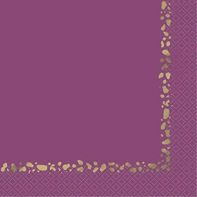 Image of Unique 26222 Foil Stamped Paper Napkins 16.5 cm Modern Gold &amp; Purple Party 16 Count (Pack of 1), Multicolour, Mittel