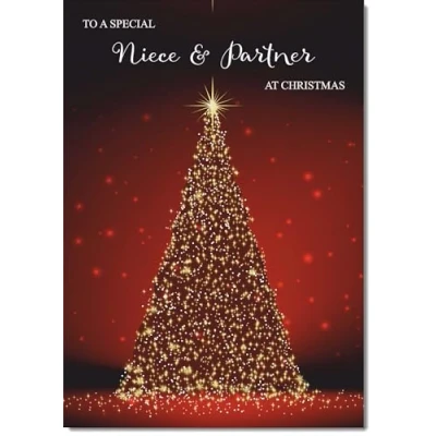 Image of doodlecards Niece and Partner Christmas Card Red Tree Medium Size for &amp; with Plain Envelope