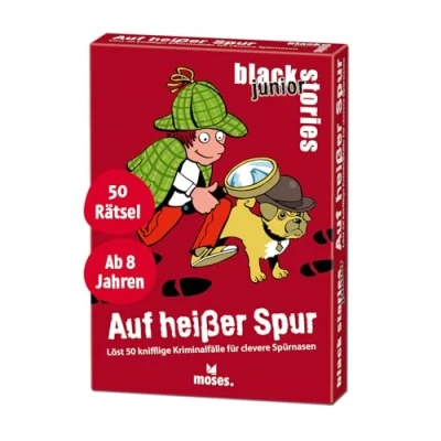 Image of Moses, black stories, junior red 50 tricky criminal cases for ingenious investigators, the puzzle card game children