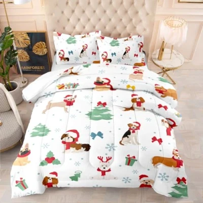 Image of Coverless Duvet Christmas Animals Double Microfiber Quilted Bedspreads Lightweight Size Comforter All Seasons Throw+2 Pillowcases(50x75cm) 200x200cm