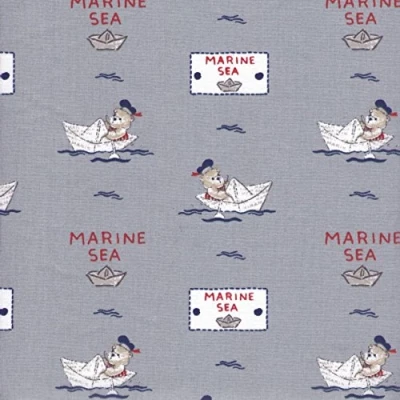 Image of Textiles français Rower teddy bears Fabric (grey, white &amp; red) &#039;Baby Sailor&#039; collection mini design French Cotton 140CM / 55&quot; Wide Per Half Metre