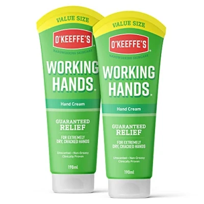 Image of O’Keeffe’s Working Hands Value Tube, 190ml (2 Pack) Hand Cream for Extremely Dry, Cracked Non Greasy, Unscented &amp; Instantly Boosts Moisture Levels