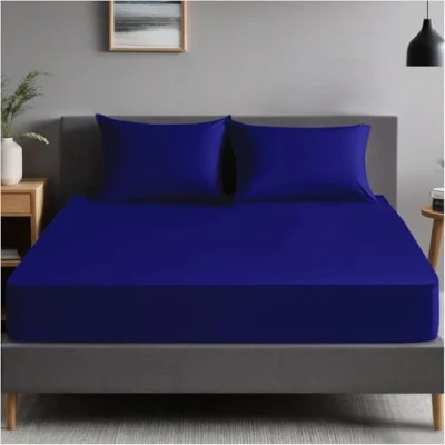 Image of GC GAVENO CAVAILIA Fitted Sheet Single Breathable 25cm Deep Plain Bed (90x190 cm) Easy Care Fade Resistant Bottom Soft Polycotton Fabric Royal Blue