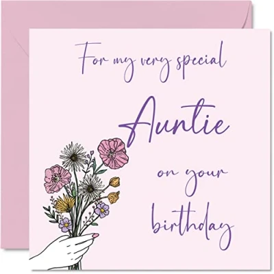 Image of Cute Birthday Cards for Auntie Flowers Happy Card Aunt from Nephew Niece, Aunty Special Gifts, 145mm x Greeting Gift