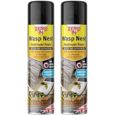 Image of hep® Zero in Wasp Nest Killer Foam 300 ml Aerosol, Controls Wasps and Their Nests the Home Garden, Ready To Use, Fast Action Formula (2 x Fly Spray 300ml)