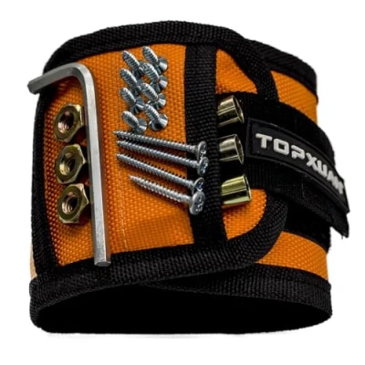Image of TOPXUAN Magnetic Wristband for Tools Holder,Wrist Magnets,15 Magnets Carpenter DIY Handyman, Compatible with Screws Nails Drilling Bits, Woodworking Men,Gifts Men