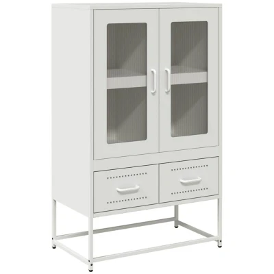 Image of vidaXL highboard white steel storage cabinet with doors/drawers, 68x39x111.5 cm, kitchen/office furniture
