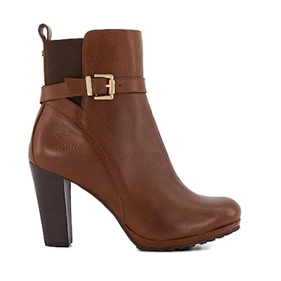 Image of Dune London Womens Ladies Orielle Buckle Detail Block Heeled Ankle Boots Tan Leather (archived) Size UK 8