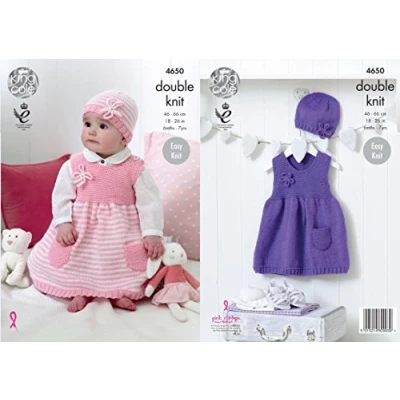 Image of King Cole 4650 Knitting Pattern Babies Girls Dresses and Hats in Cherished DK