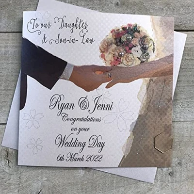 Image of Personalised Handmade Wedding Card Our Daughter &amp; Son in law Hands by White Cotton Cards
