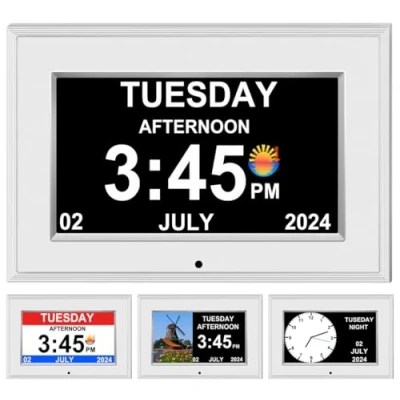 Image of CAZOKASI Clock With Day And Date For Elderly Calendar Digital Alarm Options, Level 5 Auto Dimmable Display,Extra Large Impaired Vision（No Power adapter）