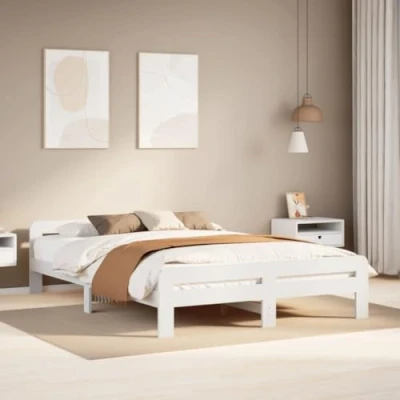 Image of vidaXL Single Bed Frame White 100x200 cm Solid Pine Wood Base with Slatted Headboard and Footboard for Bedroom 203.5 x 104 53