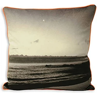 Image of Paoletti Neon Coast Piped Photographic Print Cushion Cover Coral One Size