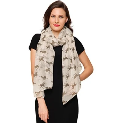 Image of World of Shawls Horses Print Design Ladies Girls Scarves Shawl Wrap Maxi Sarong (Cream)