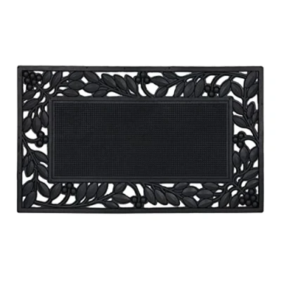 Image of Relaxdays Leaf Frame Design Natural Rubber Doormat, 75x 45 cm, Door Mat Inside &amp; Outside, Non Slip, Black