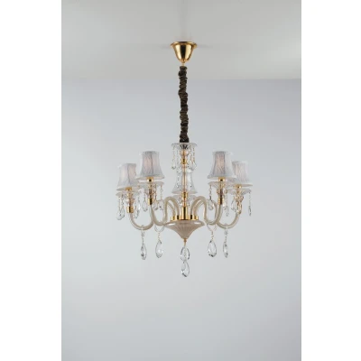 Image of MONET 5 Light Chandeliers With Shades Gold, Crystal Fabric 63x58cm