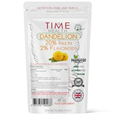 Image of European Dandelion Extract Capsules Full Spectrum High Strength 2400mg Wholefood Equivalent per Capsule 20% Inulin / 2% Flavanoids Vegan No Additives Pullulan