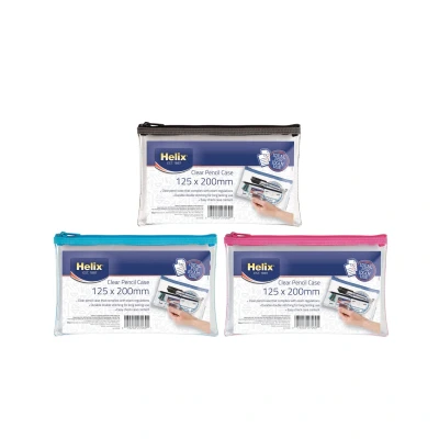 Image of Helix Clear Pencil Case 200x125mm Assorted (12 Pack)