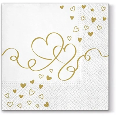 Image of 20 Napkins Golden Hearts Wedding Love 33 x cm