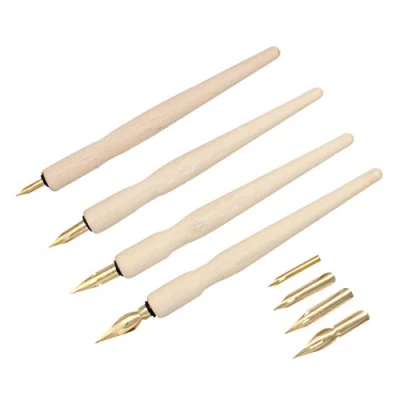 Image of SIPLIV Wooden Professional Manga Pen Dip Set with 4 Nibs Cartoon Comic Drawing Painting Kit Pcs