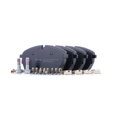 Image of 7T0698151A brake pad set BREMBO P 85 173 prepared for wear indicator with caliper screws, anti squeak plate accessories
