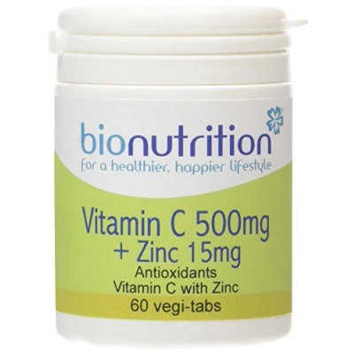 Image of Bio Nutrition Vitamin C 500mg + Zinc 15mg : Antioxidant and Immune Mineral Supplement 60 vegi tabs