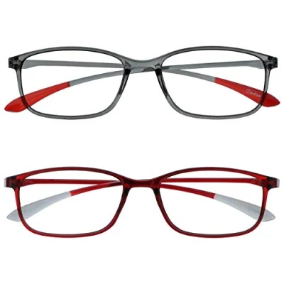 Image of OPULIZE Ice Reading Glasses 2 Pack Ultra Lightweight Frame Scratch Resistant Grey Red Mens Womens RR61 7Z +1.50